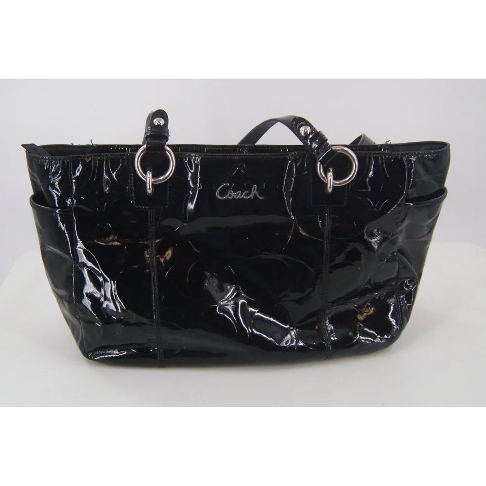 Coach Chelsea Heritage Black Embossed Patent Leather Tote Bag‎ F17728